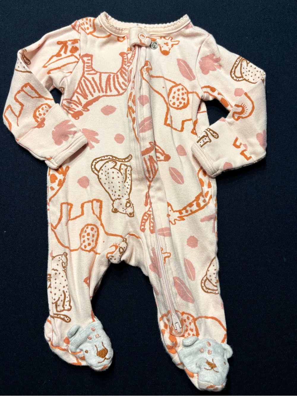 Just One You by Carter's Pink & Animal Print Zip Footies - NB